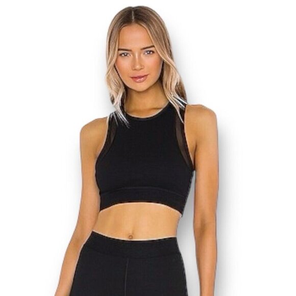 Alala Thermal Sports Bra Sz Small Black High Neck Sheer Mesh Back Wire Free - Picture 1 of 11